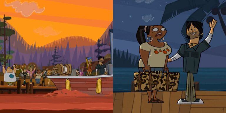 Split image showing Lindsay and LeShawna's eliminations from Total Drama Island