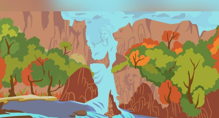 Visual challenge: Find all the hidden faces in the waterfall painting in just 11 seconds