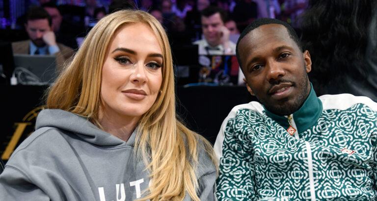 Adele and her boyfriend Rich Paul sit courtside at the Lakers game