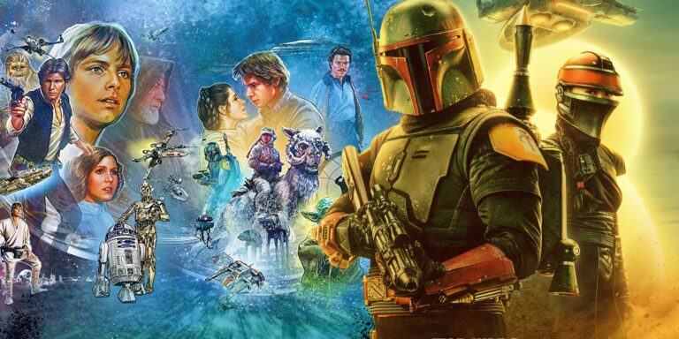 A mural for Star Wars next to the poster for The Book of Boba Fett