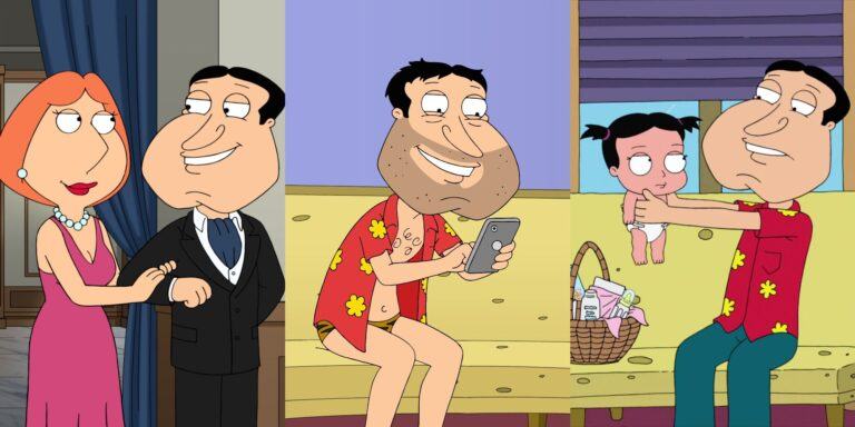 Three images of Quagmire in Family Guy episodes