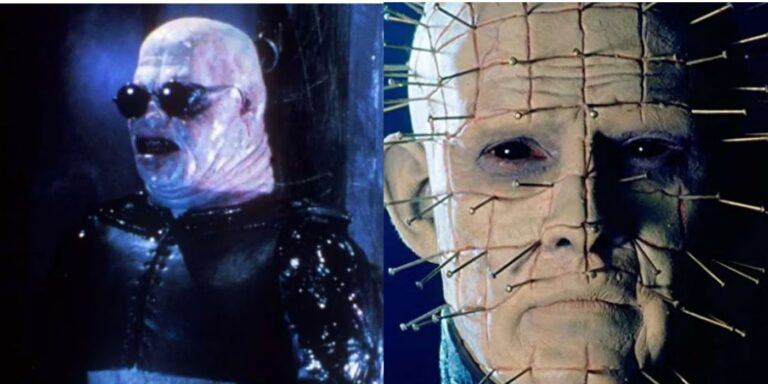 A split screen of Hellraiser Cenobites