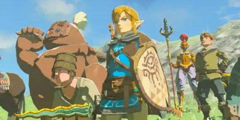 Zelda holding her sword and shield in Legend of Zelda