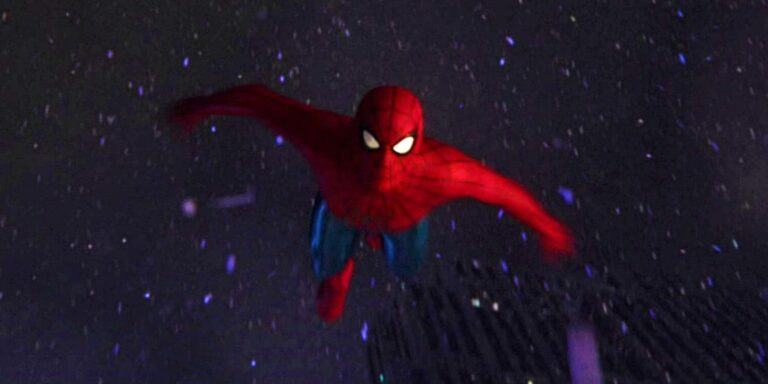 Tom Holland's Spider-Man falling towards the camera in Spider-Man No Way Home