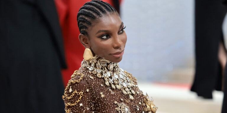 Michaela Coel is a bronze sun goddess in Schiaparelli at Met Gala 2023