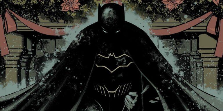 Batman crouches in the snow in the 2017 DC Holiday Special