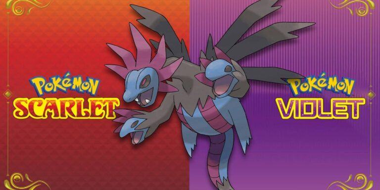 Pokemon Scarlet and Violet Hydreigon with Both Game Logos in Background