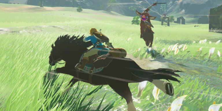 Link on a horse in Zelda: Breath Of The Wild