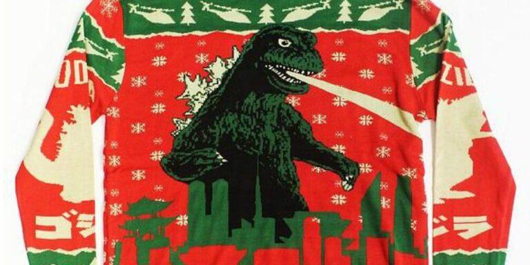 Godzilla Ugly Christmas Sweater Will Keep You Warm With His Atomic Breath