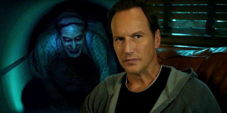 Blended image of Patrick Wilson sitting and a creature peering through an MRI machine in Insidious 5 The Red Door