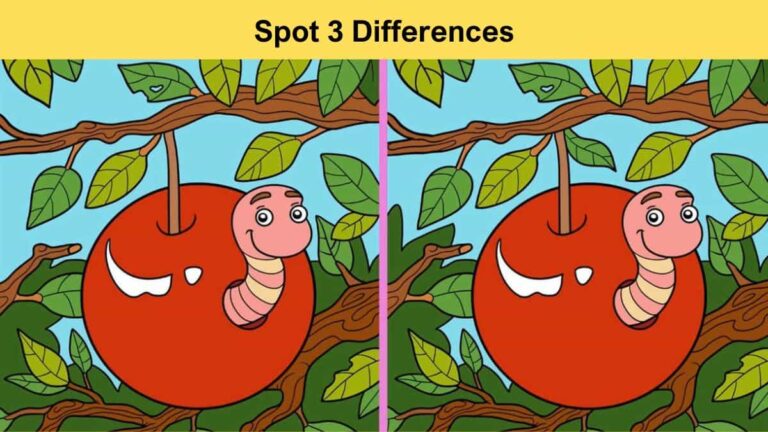 Spot 3 differences between the fruit and the worm pictures in 12 seconds