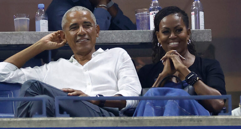 Barack and Michelle Obama attend the 2023 US Open match between Coco Gauff and Laura Siegemund