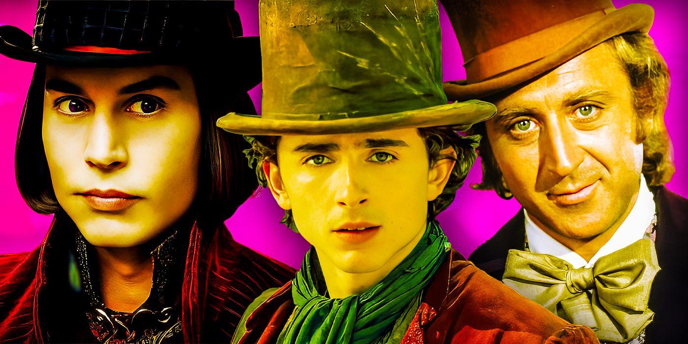 Johnny Depp, Timothée Chalamet and Gene Wilder as Willy Wonka