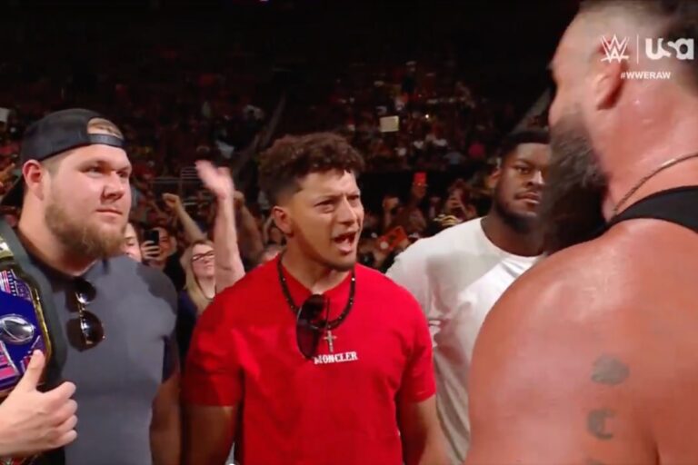 Patrick Mahomes appears on WWE Monday Night Raw and shows off Super Bowl rings