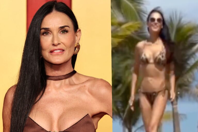 Demi Moore wears a tiny leopard-print bikini in a vacation video with 3 daughters